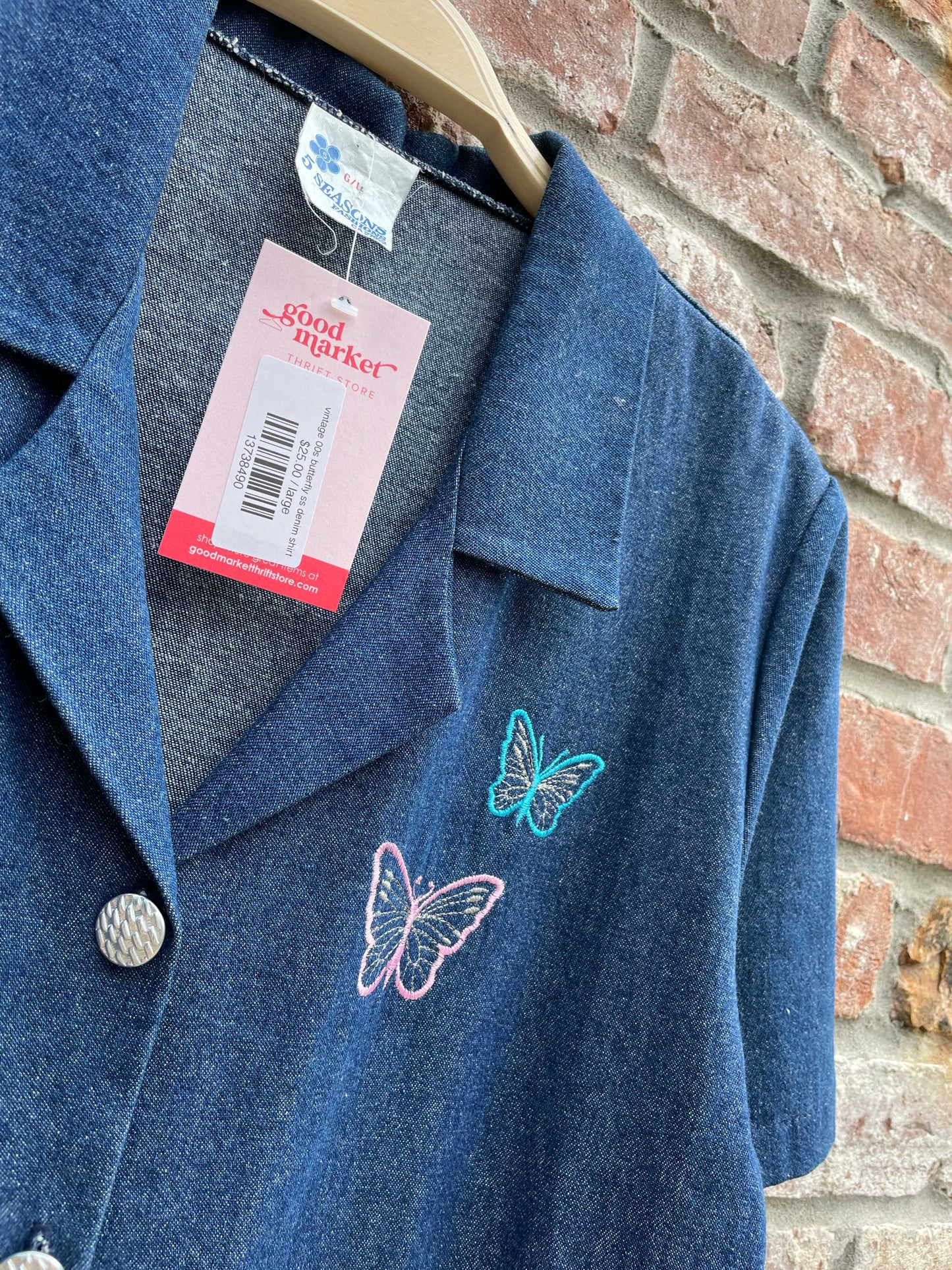 vintage 00s butterfly ss denim shirt