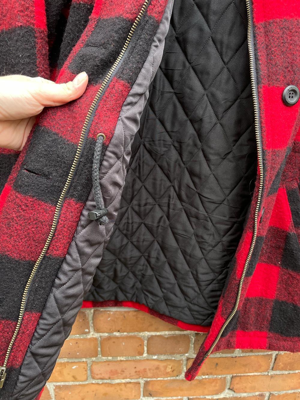 vintage woolrich buffalo plaid wool faux fur collar coat