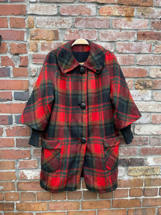 vintage village casuals wool tartan knit cuff coat