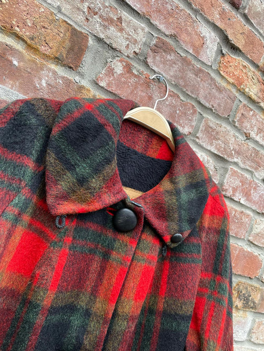 vintage village casuals wool tartan knit cuff coat