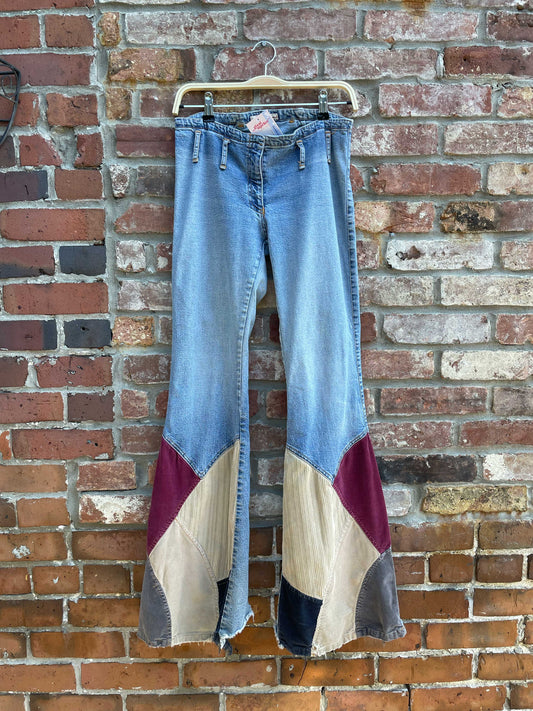 y2k low rise cord patchwork bell bottom jeans