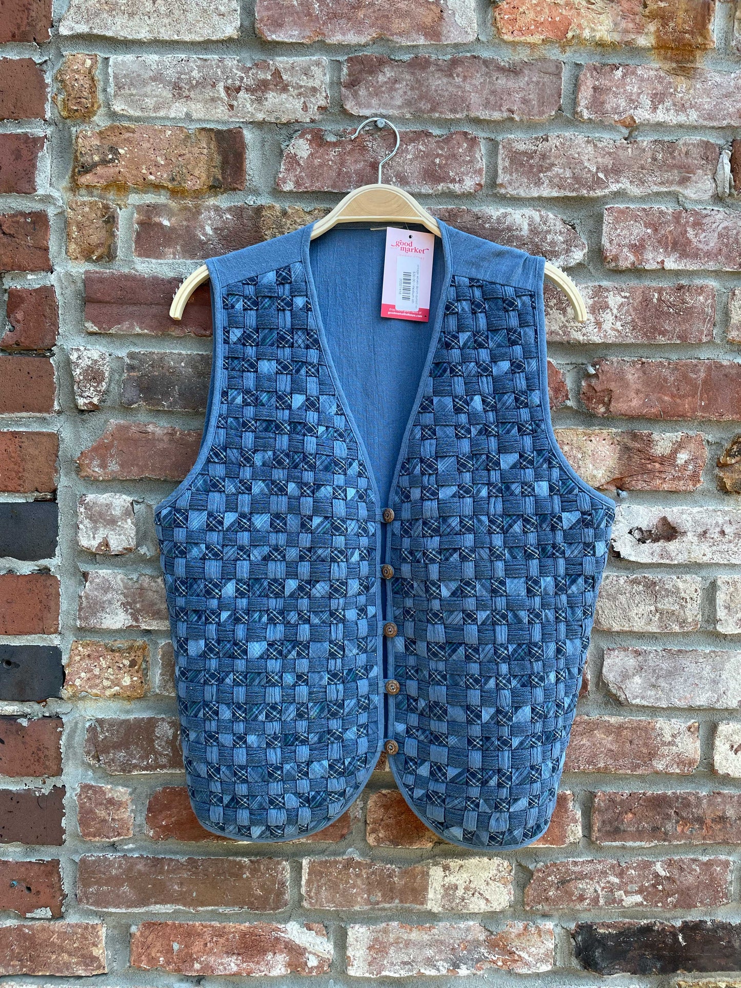 vintage woven denim quilted vest