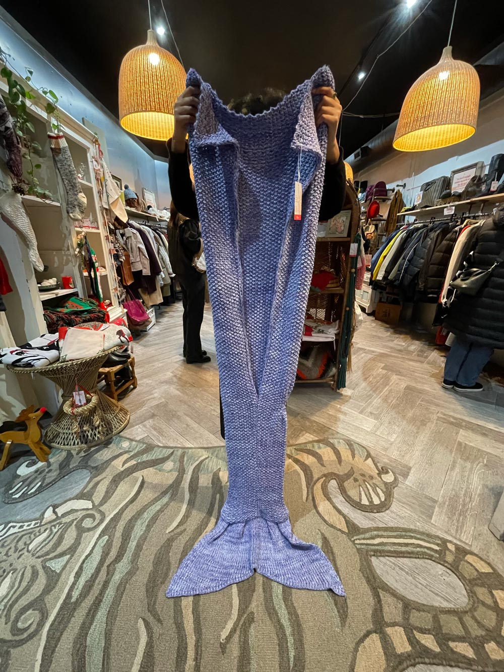 hand-knit mermaid fish tail blanket