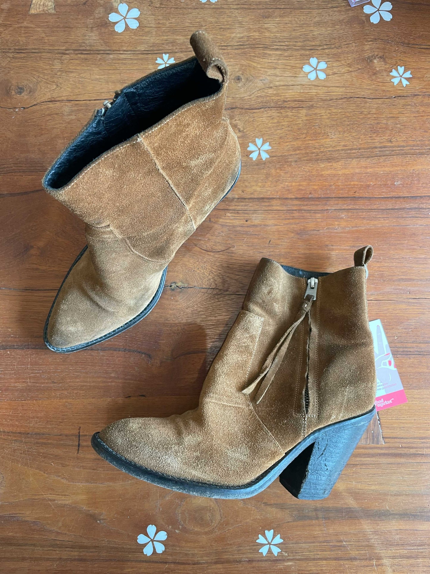 all saints brown suede heeled boots