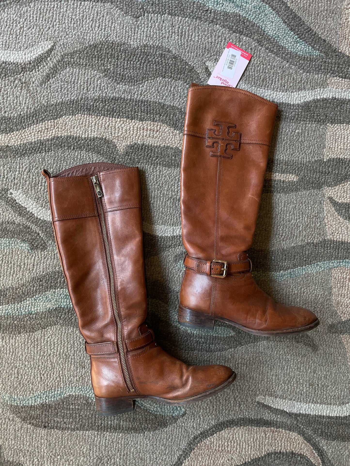 tory burch brown cognac leather riding boot