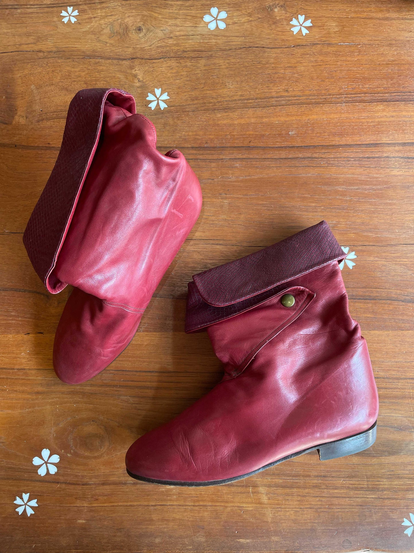 vintage slouchy red leather boots