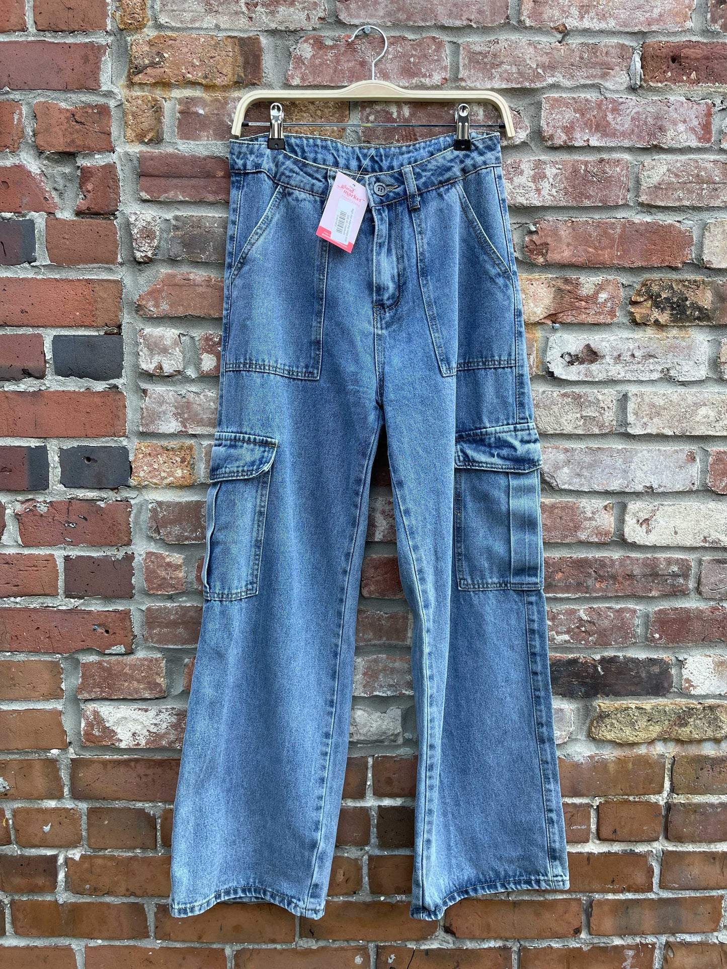 high rise wide leg cargo jeans