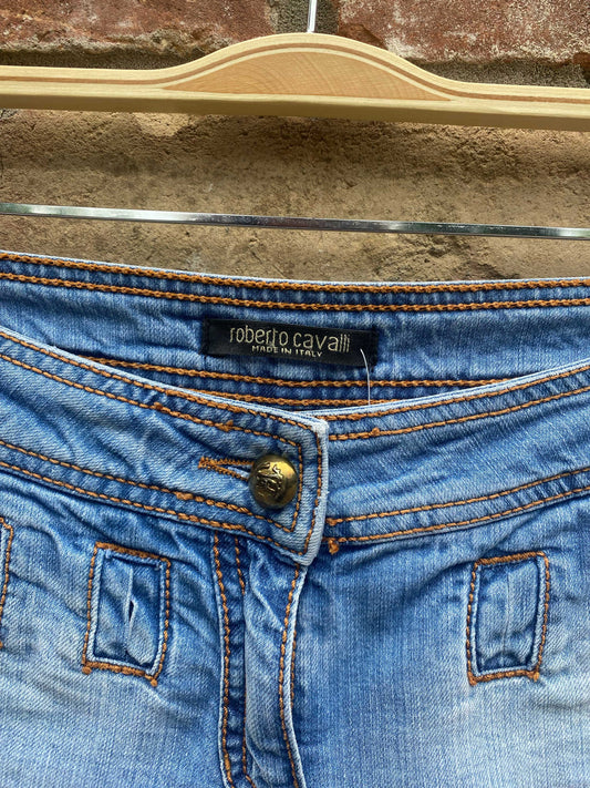 y2k roberto cavalli low rise denim shorts