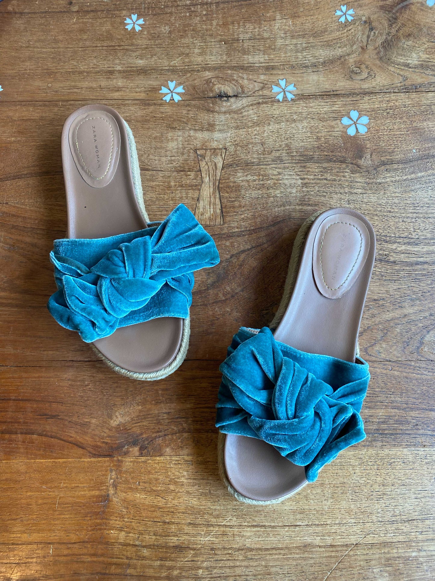 zara velvet bow slides