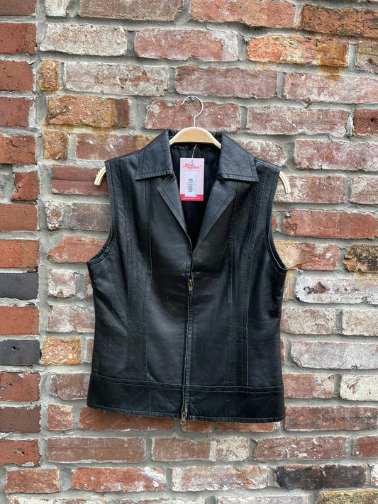 vintage leather minimal zip vest