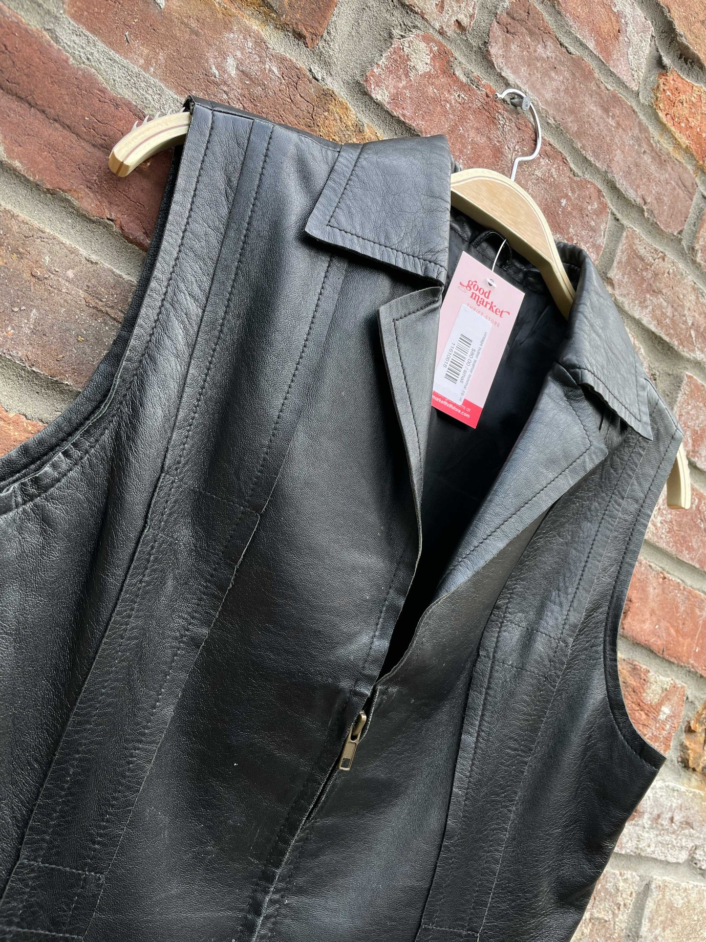 vintage leather minimal zip vest