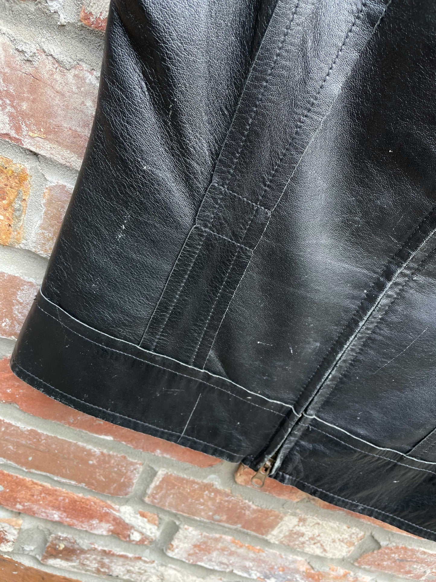 vintage leather minimal zip vest