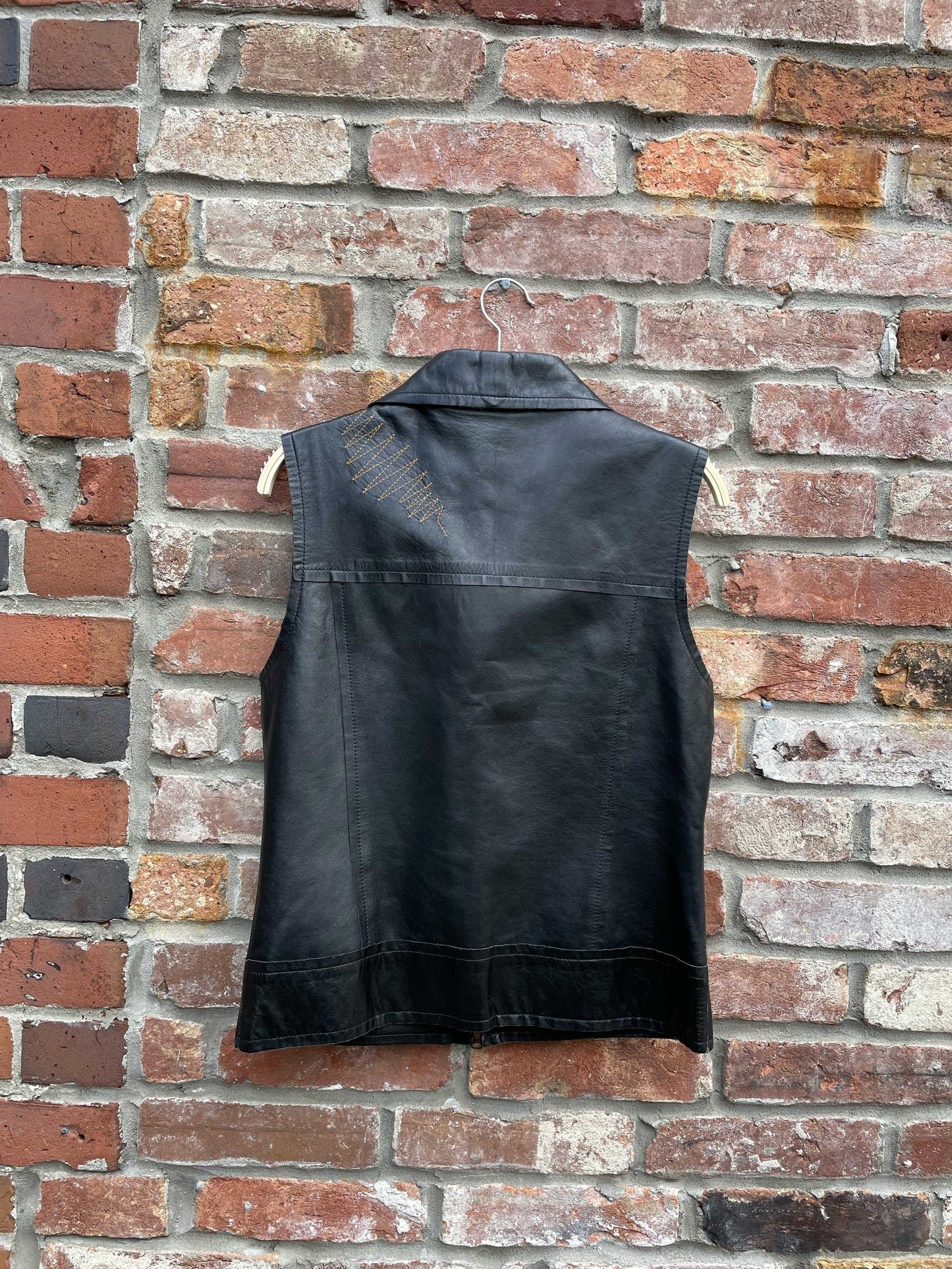 vintage leather minimal zip vest