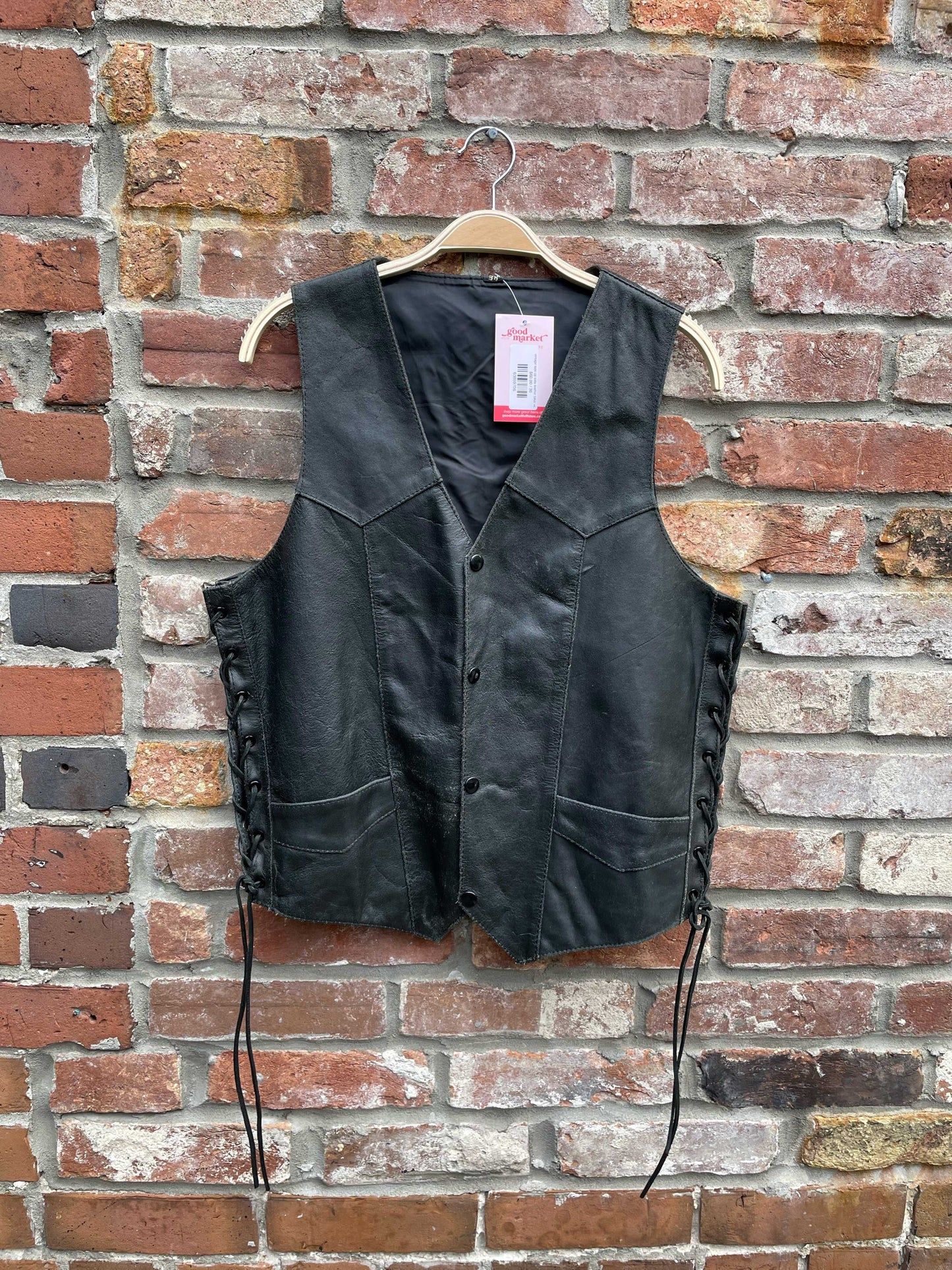 vintage lace up side leather biker vest