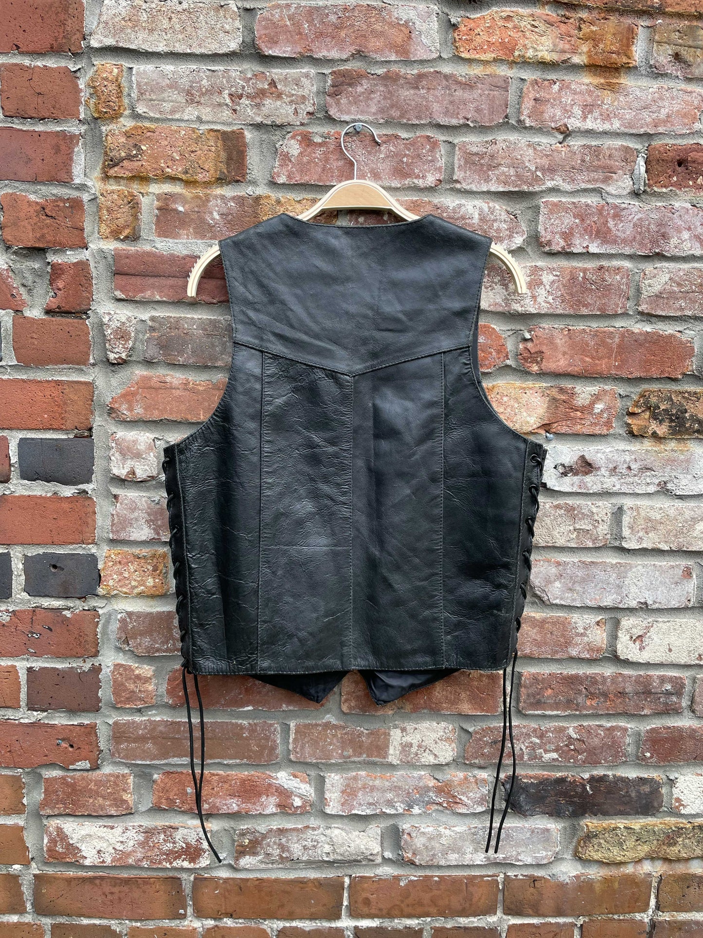 vintage lace up side leather biker vest