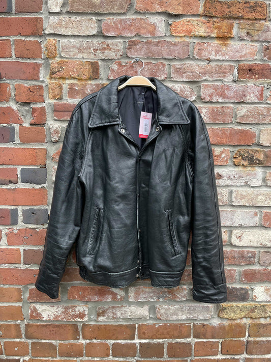 vintage snap button biker leather bomber jacket