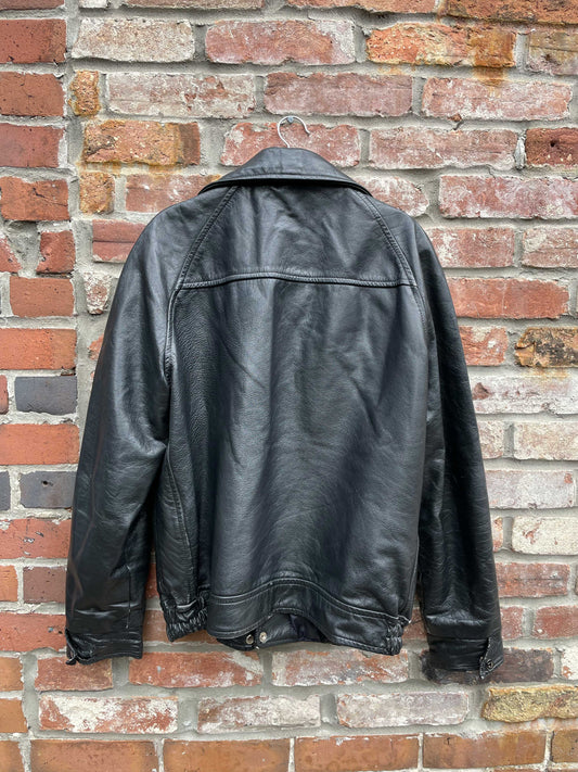 vintage snap button biker leather bomber jacket