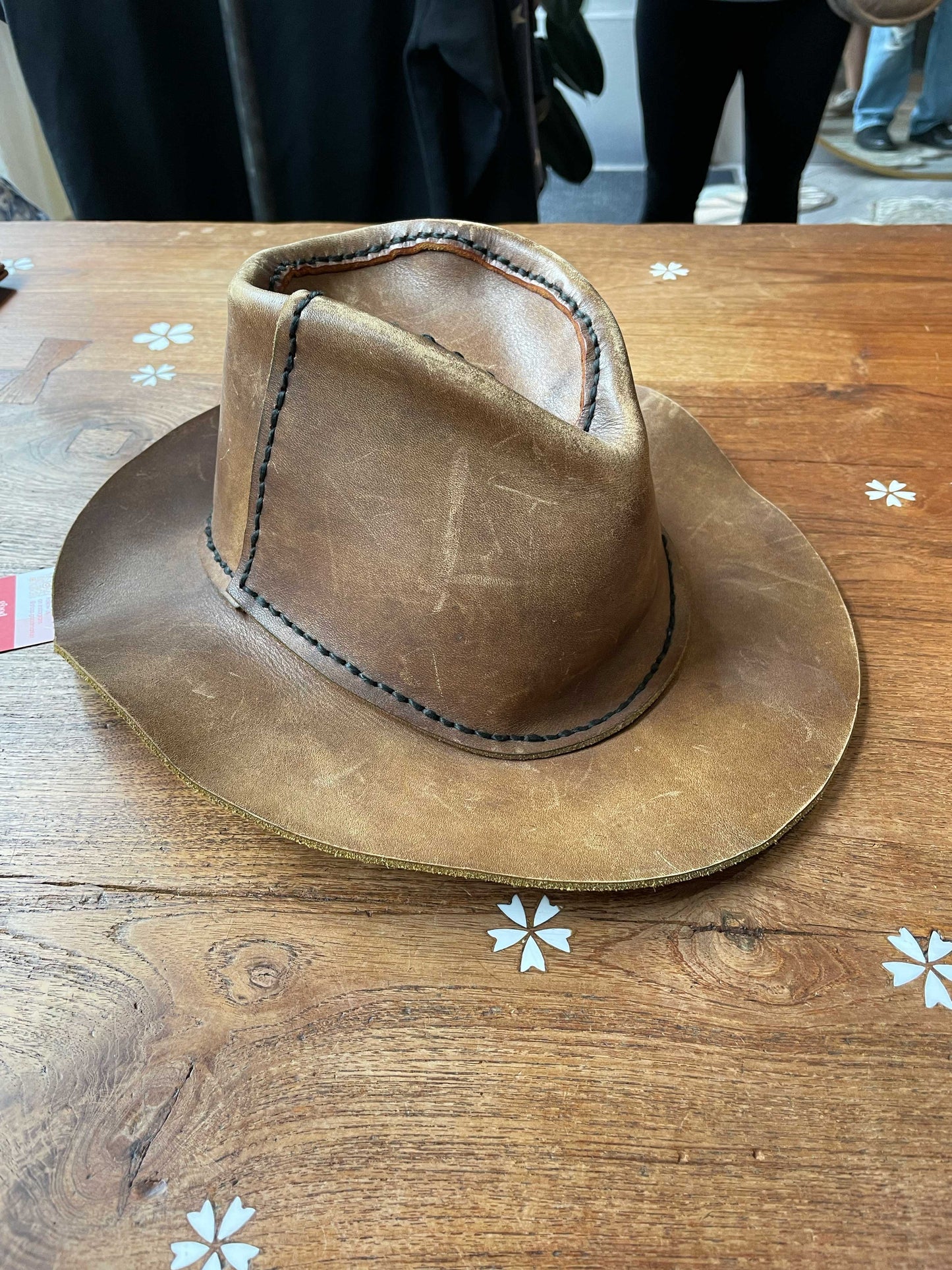 vintage handmade leather rancher hat