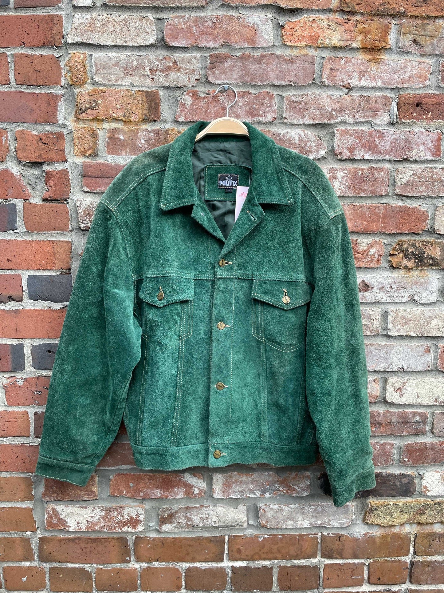 vintage politix green suede trucker jacket