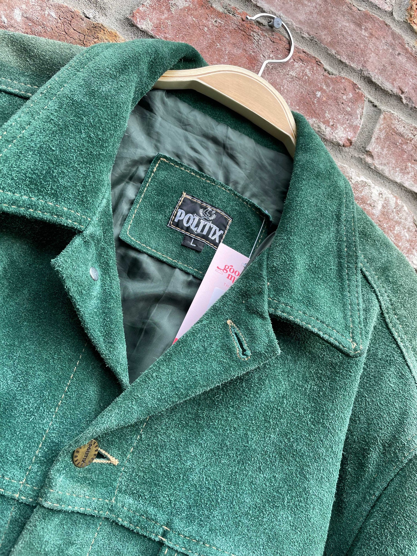 vintage politix green suede trucker jacket