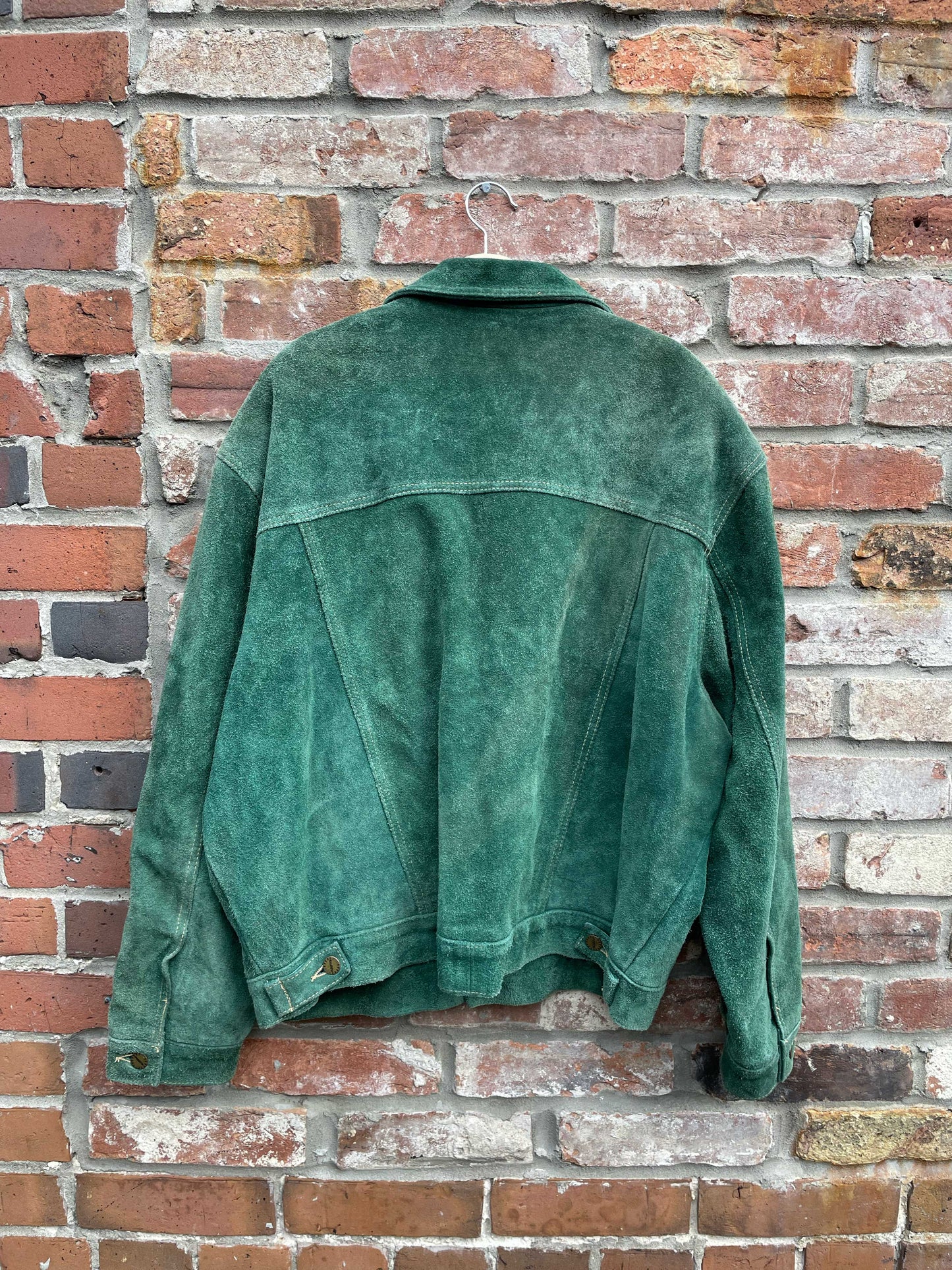 vintage politix green suede trucker jacket