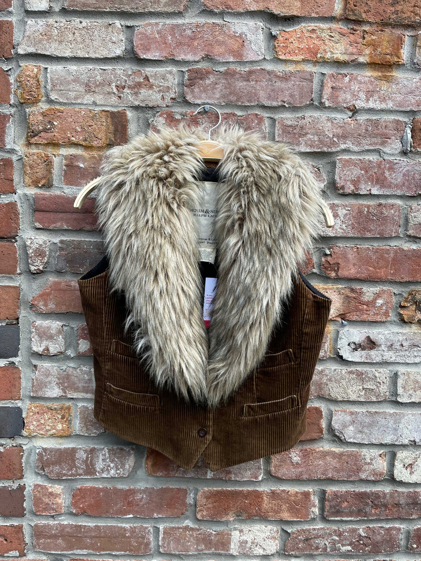 ralph lauren d&s chunky cord faux fur vest