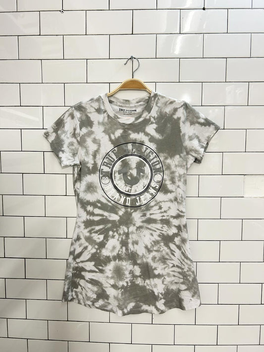 y2k true religion tie dye logo tee