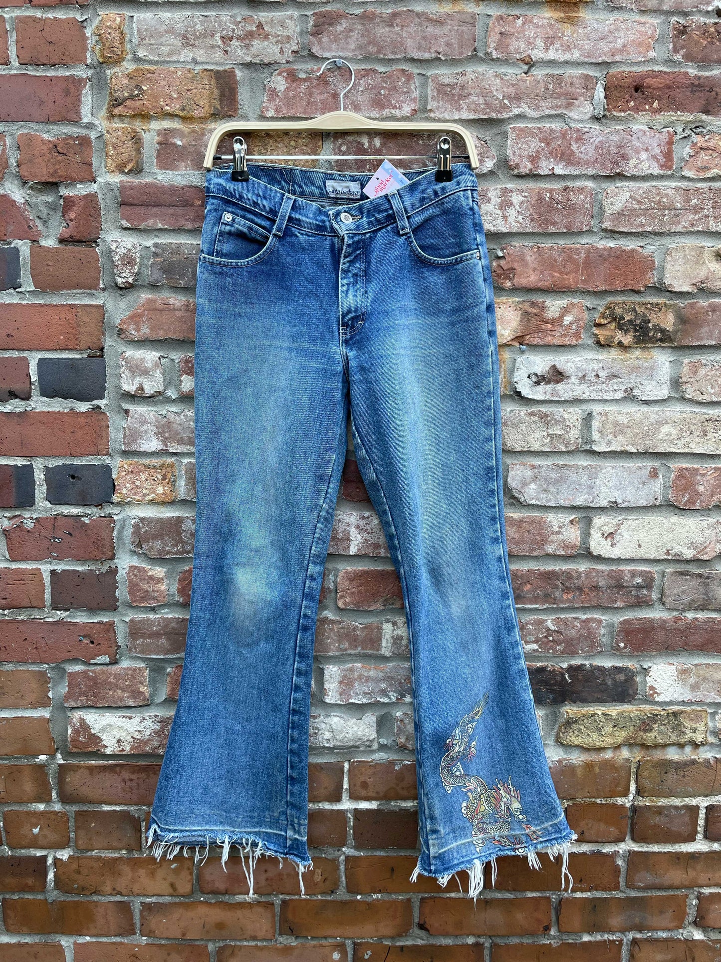 y2k santa barbara dragon flare leg jeans