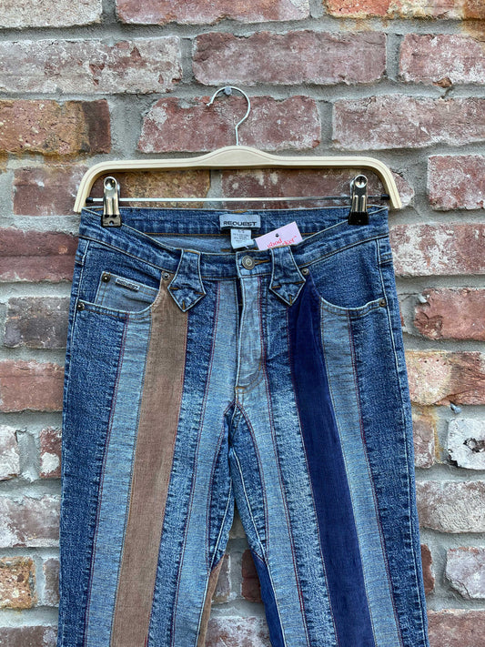 y2k request patchwork denim cord flare leg jeans