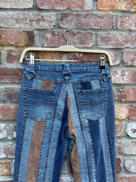 y2k request patchwork denim cord flare leg jeans