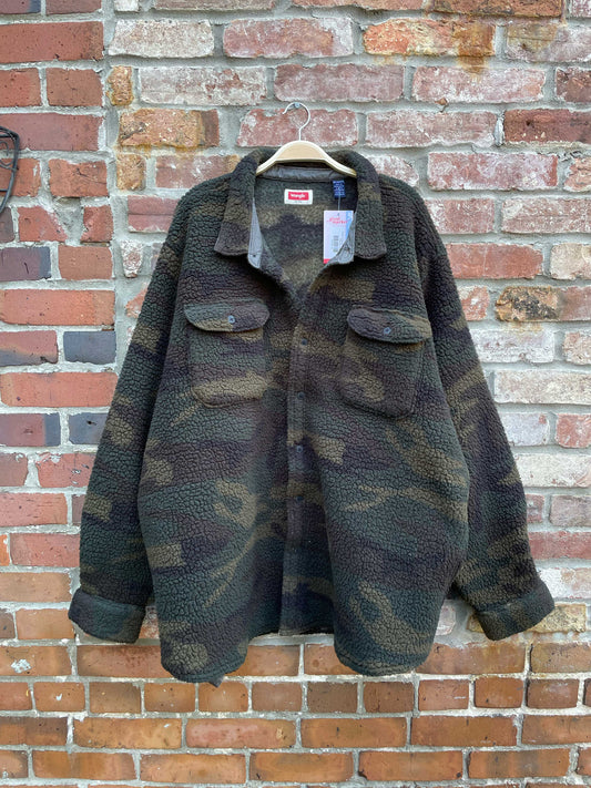 wrangler sherpa fleece camo shirt jacket