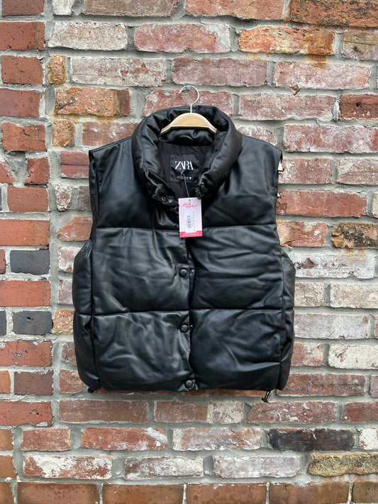 zara faux leather puffer vest