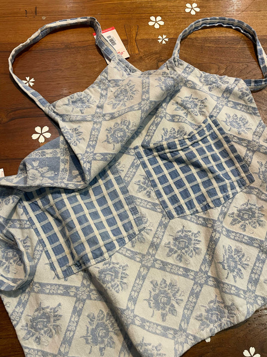 vintage rose waffle denim kitchen apron