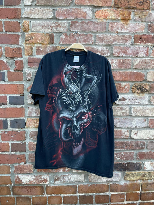 y2k dragon skull print graphic tee