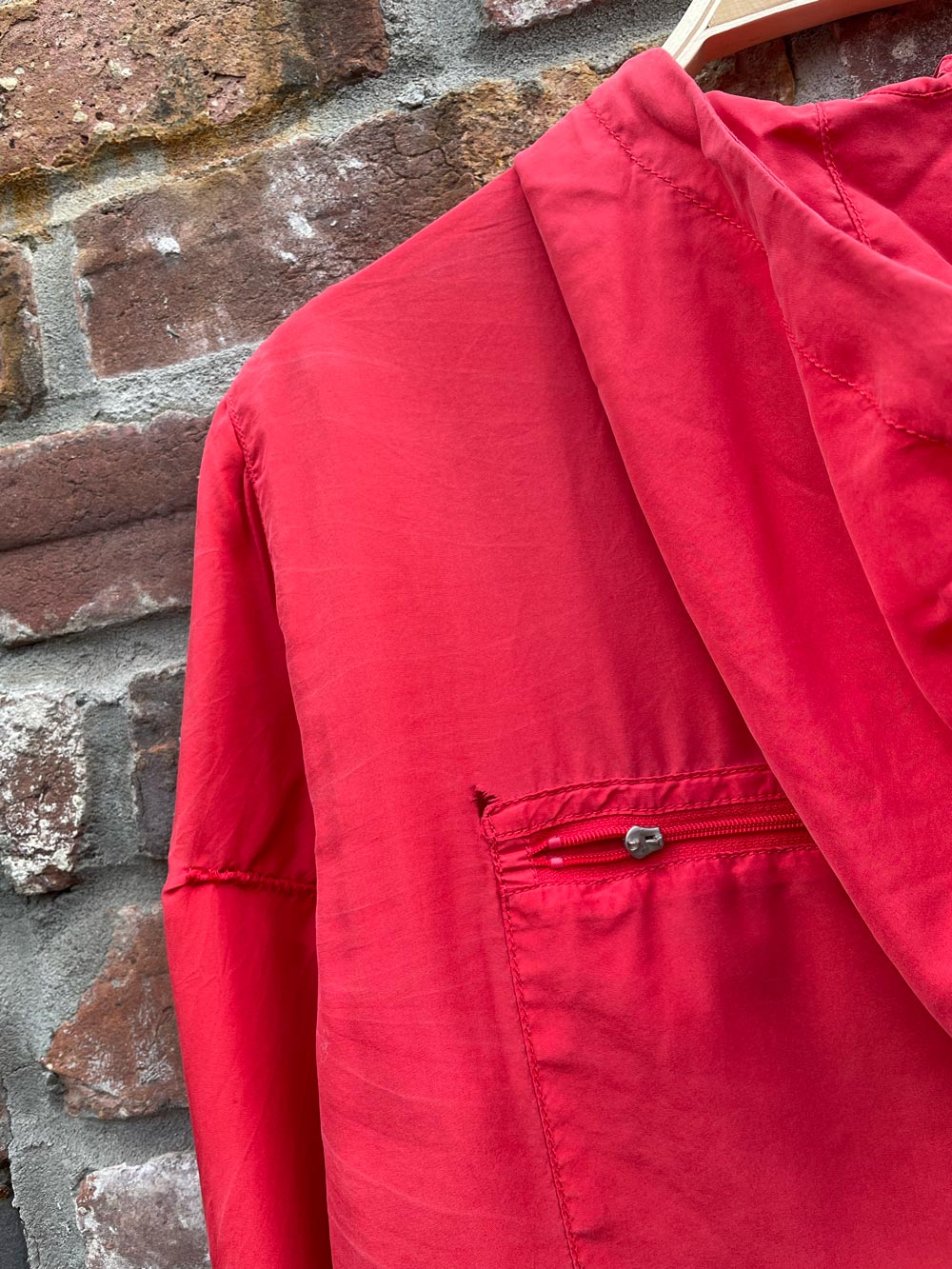 vintage red silk packable jacket