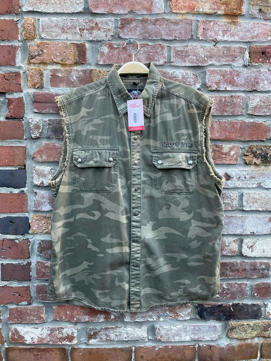 vintage harley davidson sleeveless camo shirt