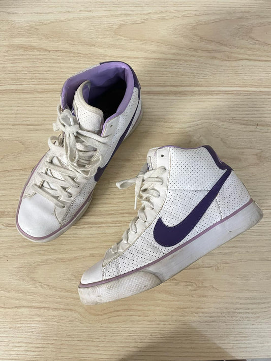 nike purple swoosh high top leather sneakers