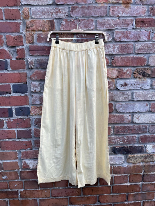 mango linen-blend pleated crop wide leg pant