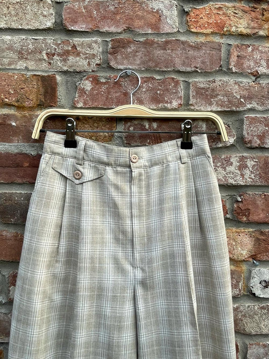 vintage daniel hechter plaid pleated high rise trouser