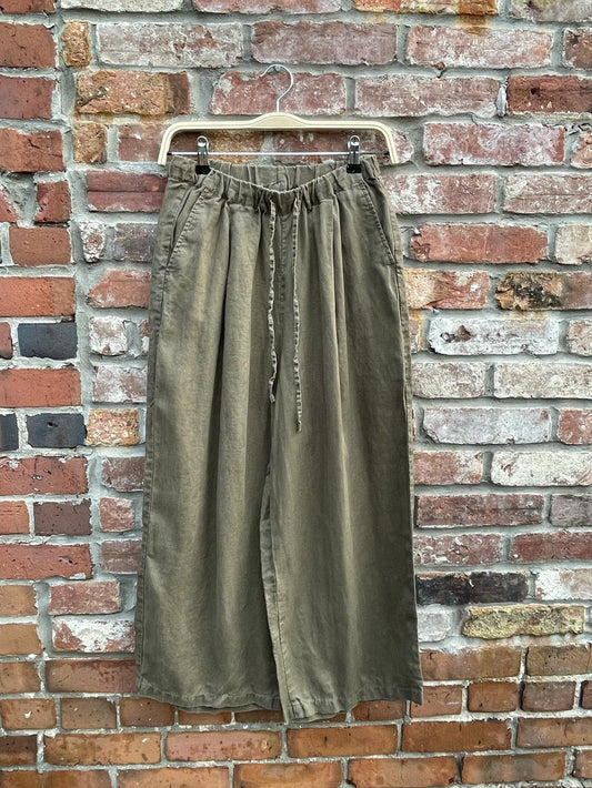 muji 100% linen wide leg crop pants