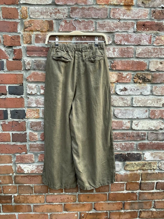 muji 100% linen wide leg crop pants