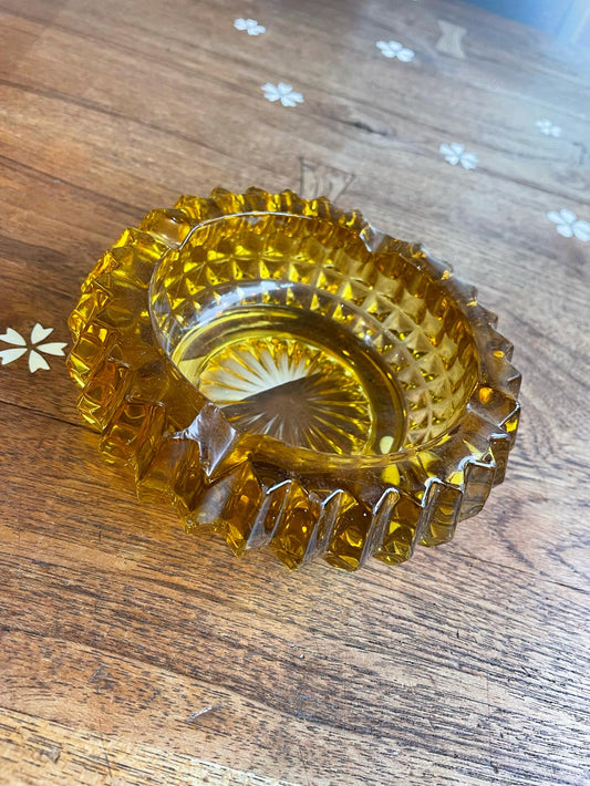 vintage amber glass chunky ashtray