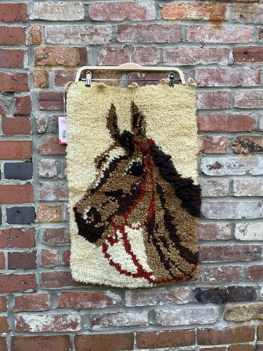 vintage 70s latch hook horse wall hanging