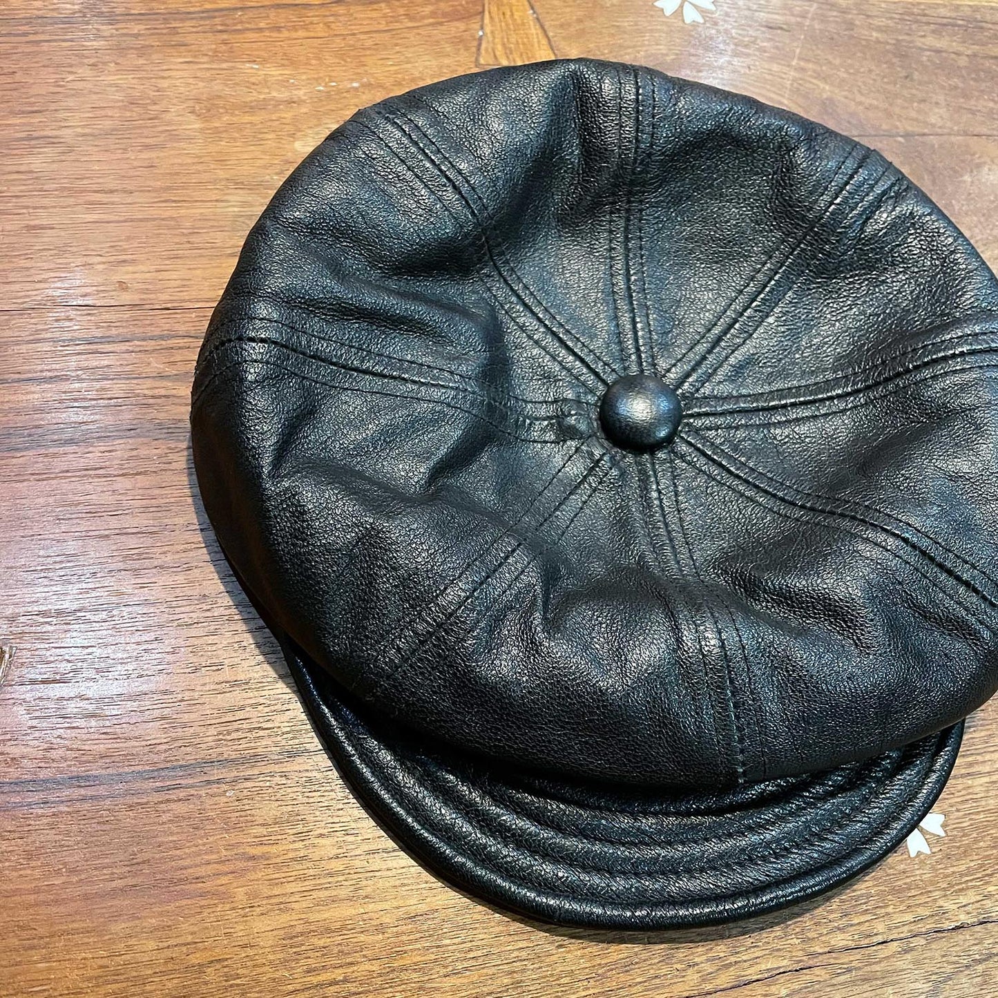 black butter leather newsboy cap