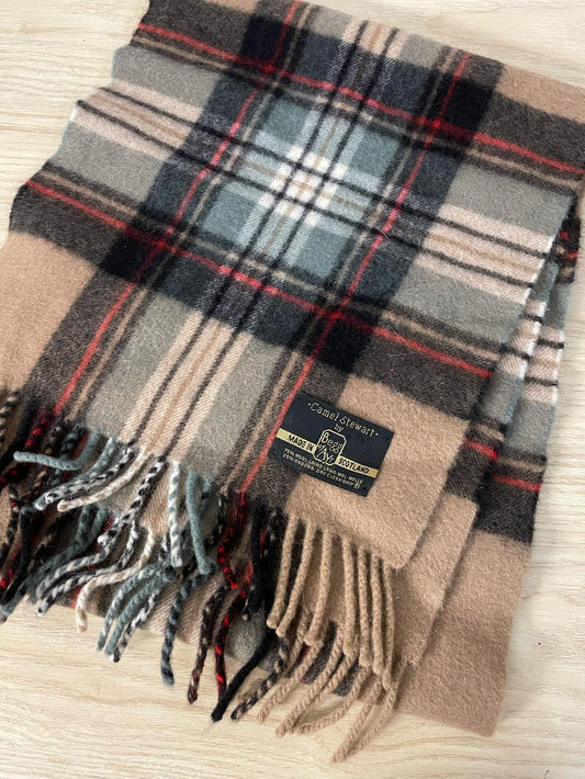 vintage camel stewart scotland wool angora tartan scarf