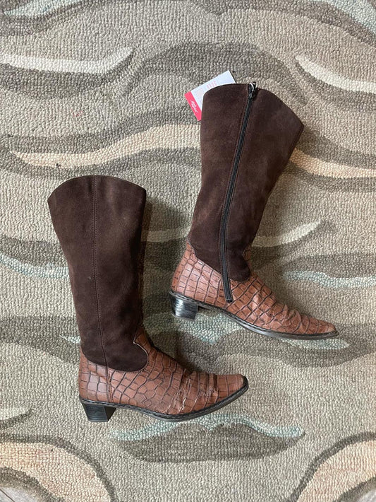 vintage rieker suede + faux croc western boot