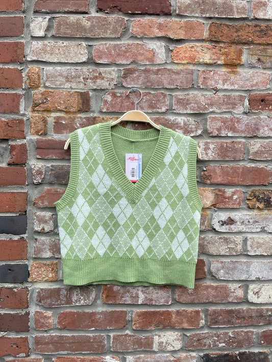 shein green argyle knit sweater vest