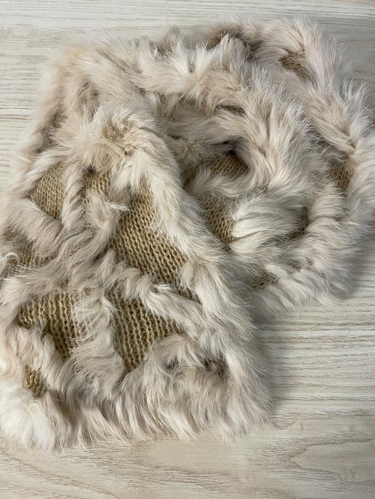 vintage diamond knit rabbit fur trim scarf