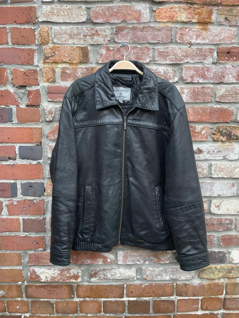 boston harbour butter leather minimal zip jacket