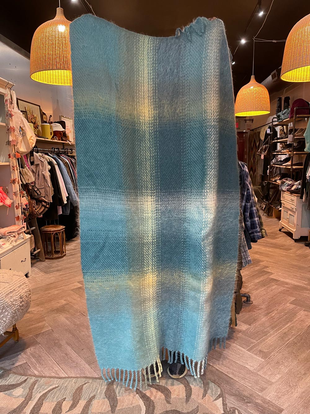 vintage cozy mohair woven throw blanket